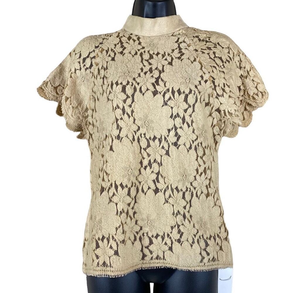 Vintage Iceberg Made in Italy Lace Half Sleeve Suede Snap Collared Top NWT